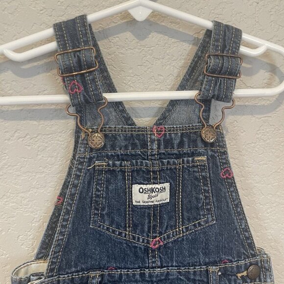 Oshkosh B'Gosh Girls 24 Months Vestbak Denim Bib Overalls Hearts Embroidered - Picture 3 of 9